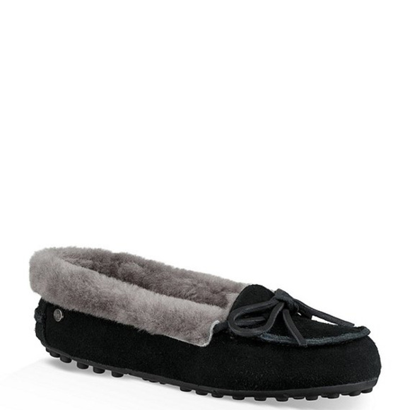 UGG SOLANA SUEDE SHEARLING‎ SLIPPERS BLACK NEW! - Picture 1 of 8